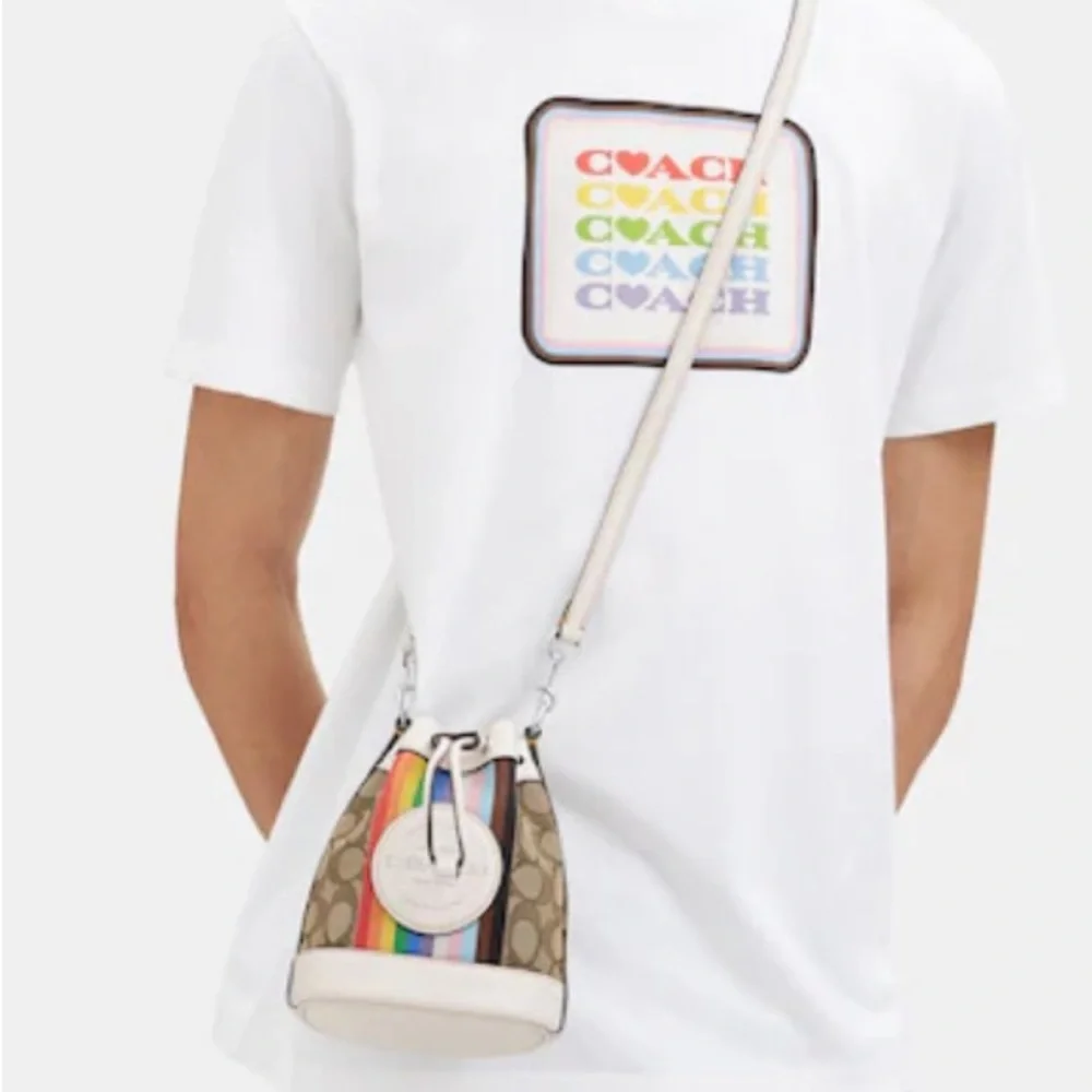 Authentic COACH Signatu jacquard/refined leather rainbow logo drawstrings Crosby - Picture 11 of 13